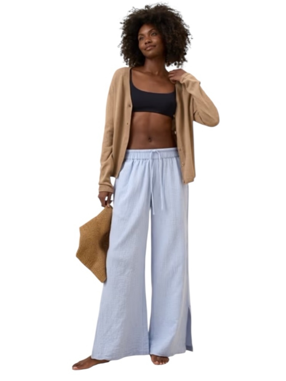 Pact Coastal Double Gauze Split Hem Pants Organic Cotton Blue Women’s Medium - Picture 2 of 7